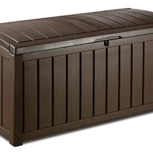 Keter Glenwood 390L Outdoor 60% recycled Garden Furniture Storage Box Brown| Fade Free | All Weather Resistant | Safe and Secure | Zero Maintenance | 2 year Warranty