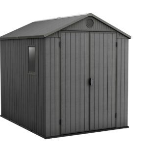 Keter Darwin Outdoor Apex Double Door Garden Storage Shed 6 x 8ft Grey Evotech+ Wood Look and Feel | Fade Free | All Weather Resistant | Safe and Secure | Zero Maintenance | 15 year Warranty