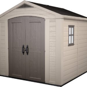 Keter Factor Outdoor Plastic Garden Storage Shed, Beige, 8 x 8 ft