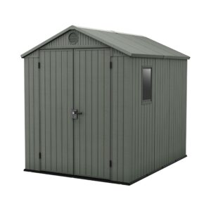 Keter Darwin 6x8ft Outdoor Resin Garden Shed – Green Evotech+ Wood-Look | Waterproof Resin Storage for Tools & Bikes | Double Doors | Lockable | 15 Yr Warranty | Zero Maintenance