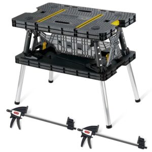 Keter Folding Work Table, Portable Workbench w/ 12" Clamps for Garage/Wood Shop
