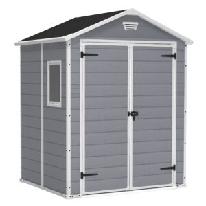 Keter Manor Outdoor Plastic Garden Storage Shed, Grey, 6 x 5 ft